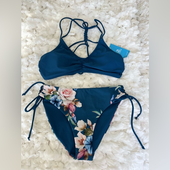 NWT Women's 2 Piece Bikini Set Back Braided Straps with Reversible Bottom SIZE M - Picture 6 of 17